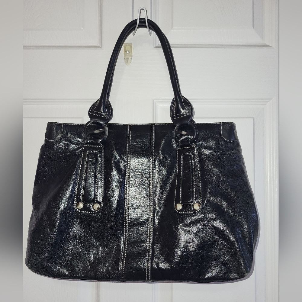 🎀Danier🎀Vtg Rare Black 💯Leather Tote Handbag👜